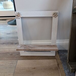 HandmaWooden Decorative Frame Shelf with Flower Accents - White and Natural Wood